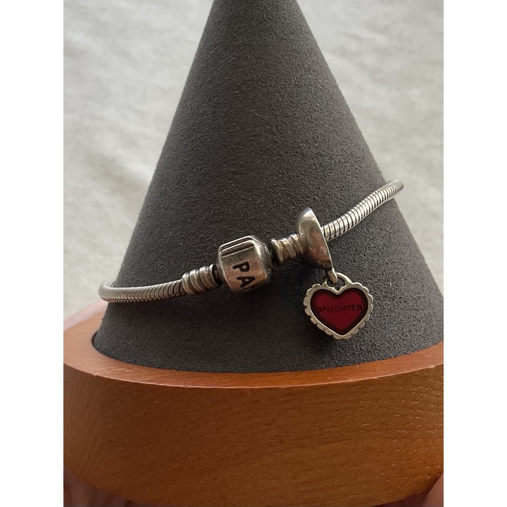 Pandora ALE 925 Sterling Silver Bracelet With Daughter Enamel Heart Charm